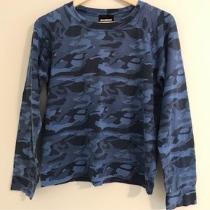 Monrow blue cammo crew neck sweatshirt
